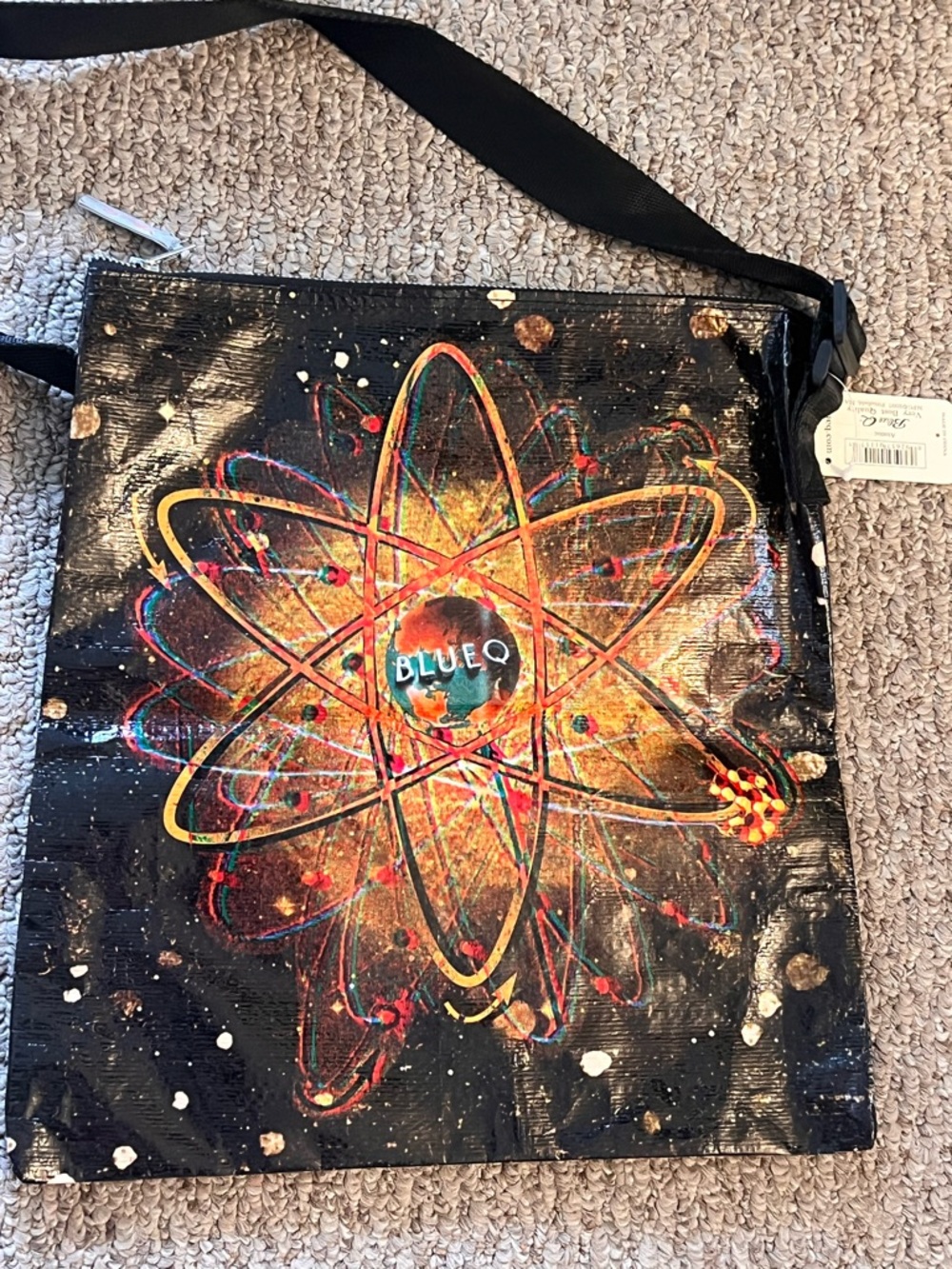 Rare NWT Blue Q Unisex bag with Atomic Graphic and Astro-Chimp on pouch